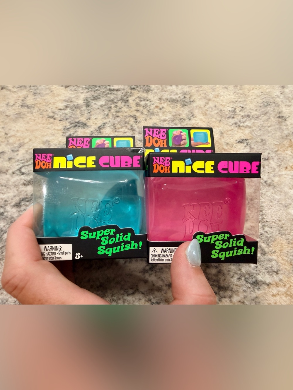 Bundle NeeDoh NiCE Cube Sensory Squish Toy - Blue & Pink- 100% Authentic